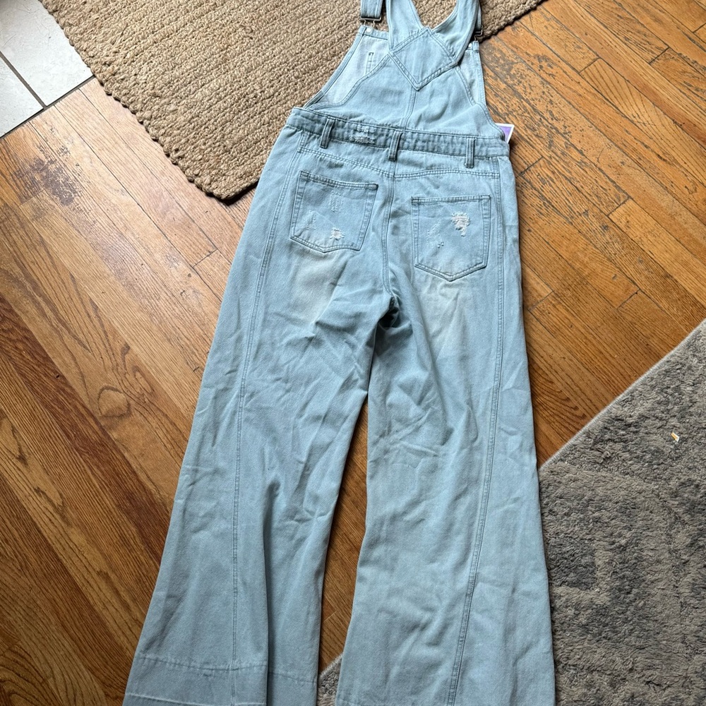 NWT Aaron and Amber Light Blue Denim Overalls Wide Leg size: Large - Picture 5 of 6
